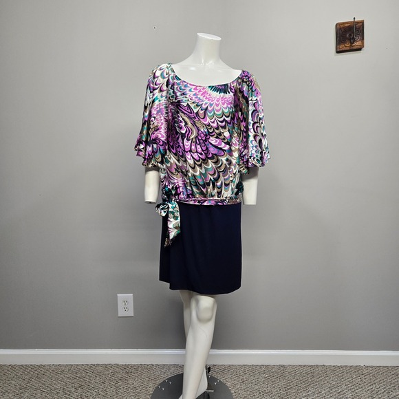 Vintage‎ Y2K Laundry Shelli Segal 100% Silk Mini Dress Medium Purple Psychedelic - Picture 1 of 12